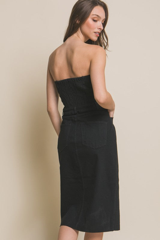 Black Denim Strapless Dress