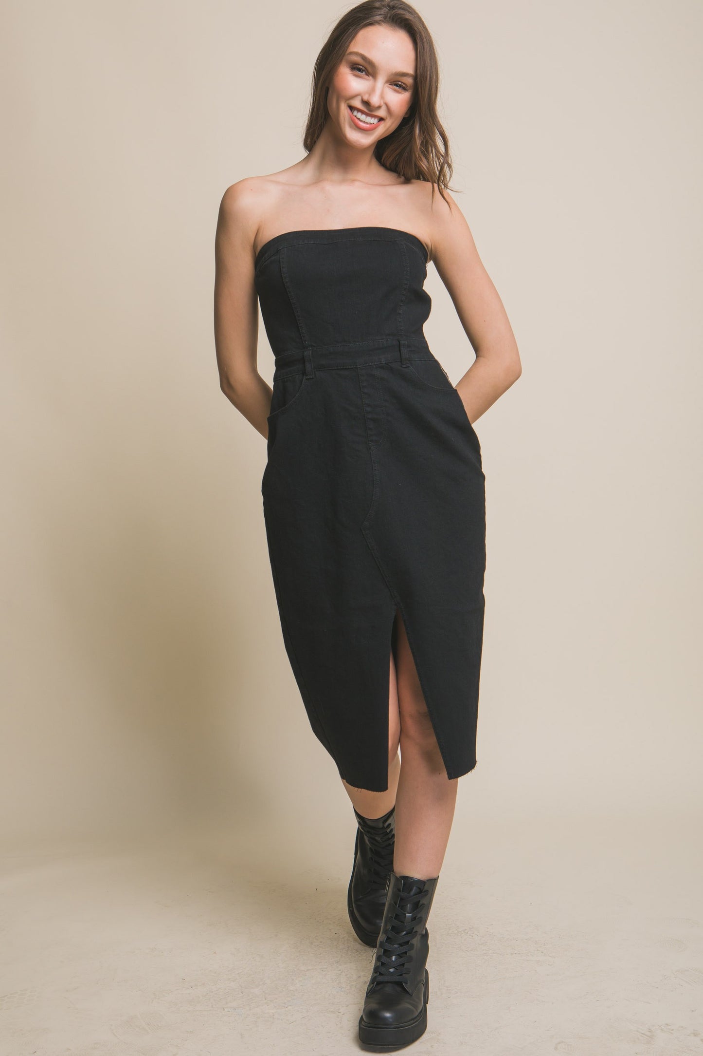 Black Denim Strapless Dress