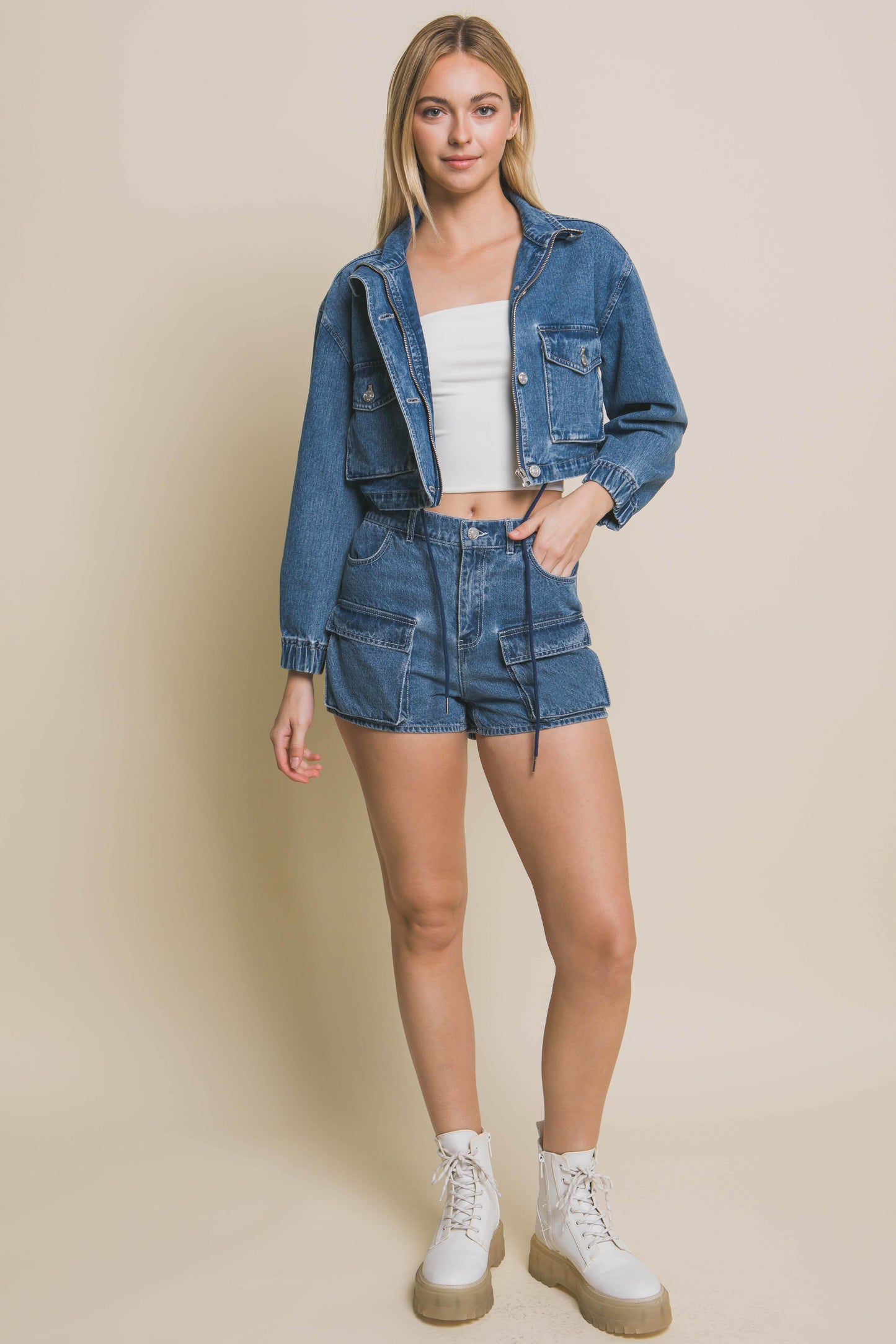 Crop Cinch Denim Jacket