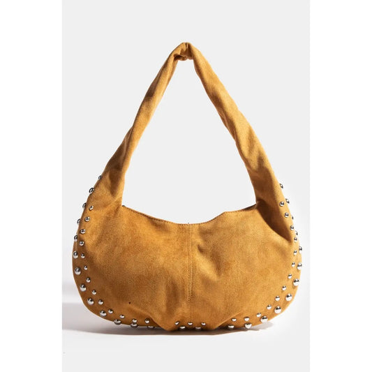 Millie Metallic Studded Faux Suede Hand Bag
