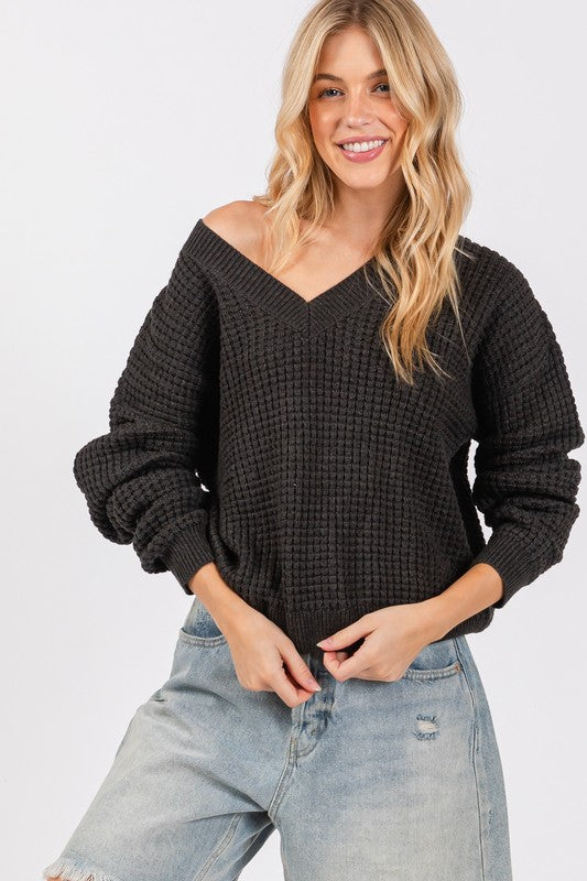 Waffle Mineral Wash Sweater Top