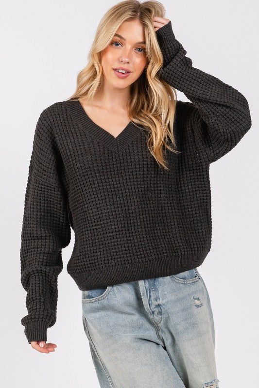 Waffle Mineral Wash Sweater Top