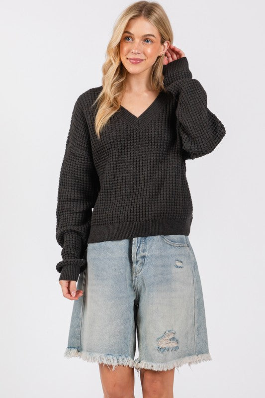 Waffle Mineral Wash Sweater Top
