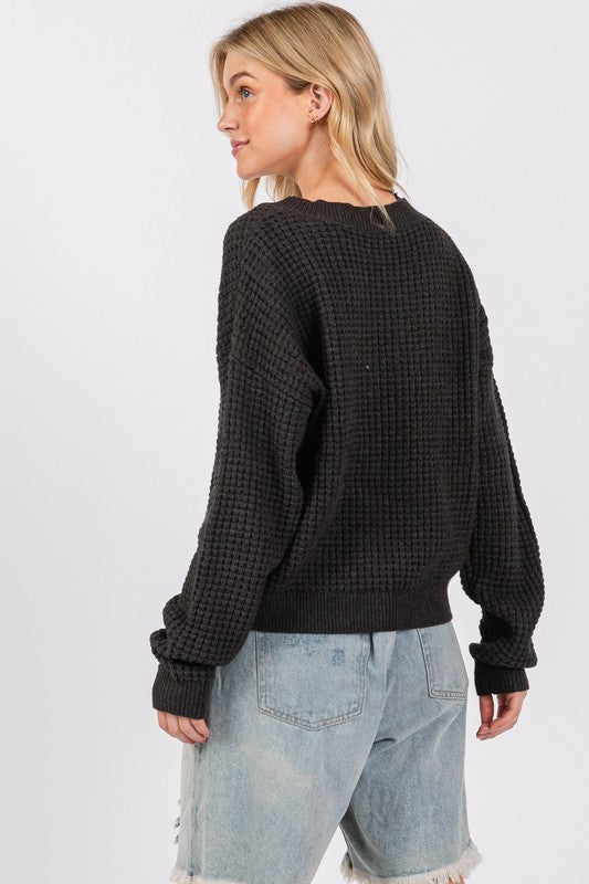 Waffle Mineral Wash Sweater Top