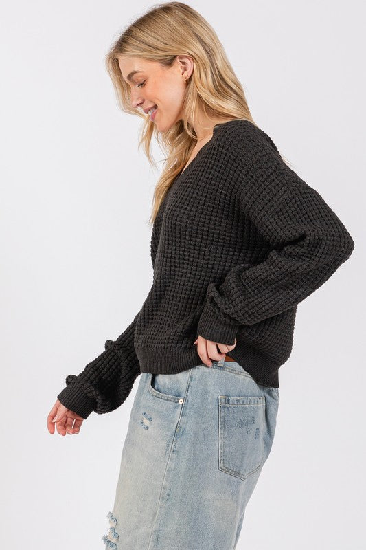 Waffle Mineral Wash Sweater Top