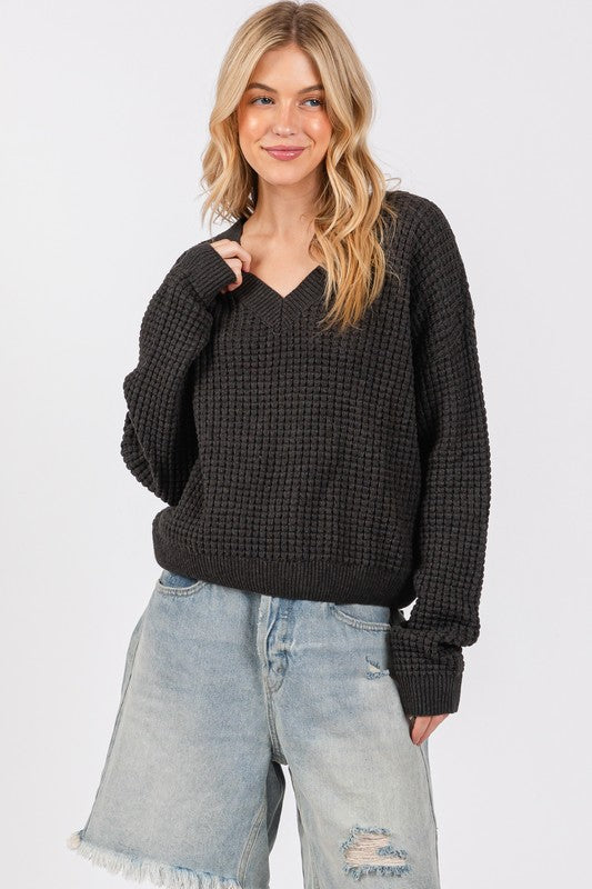 Waffle Mineral Wash Sweater Top