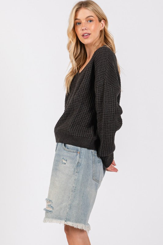 Waffle Mineral Wash Sweater Top