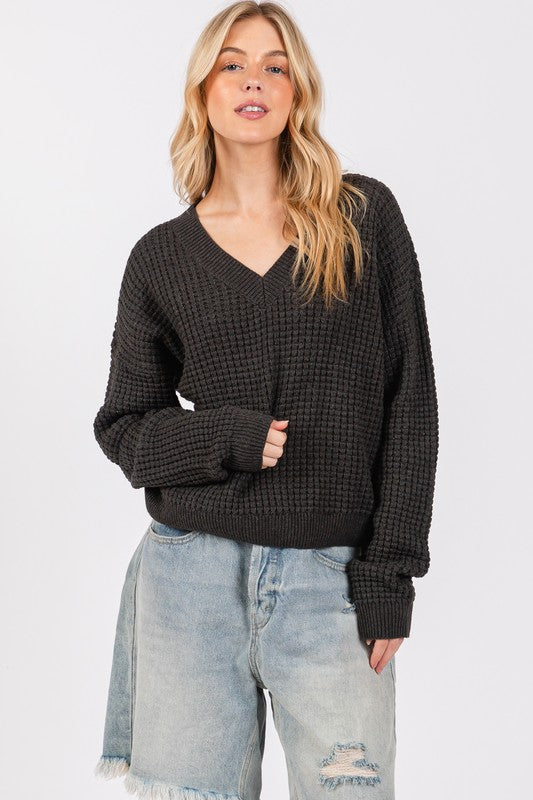 Waffle Mineral Wash Sweater Top