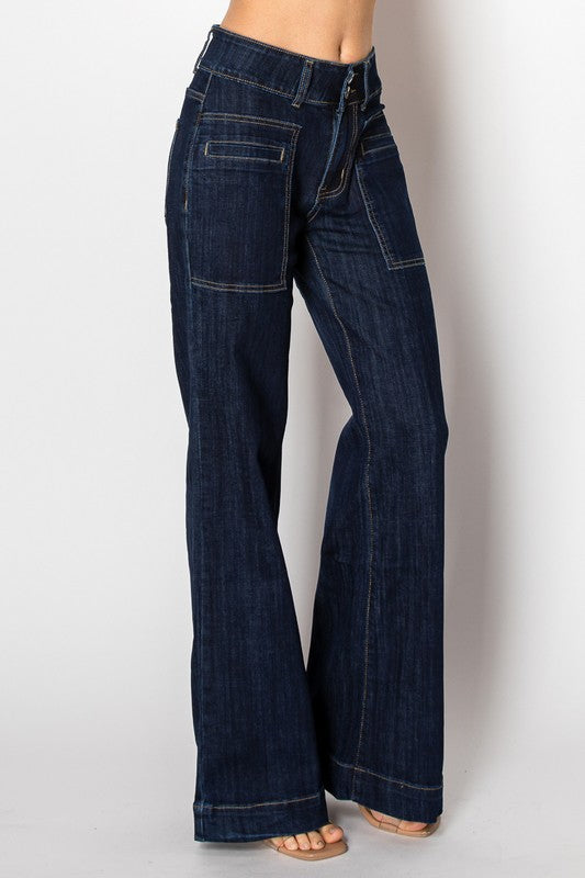 Wide Leg Dark Blue Denim Jeans