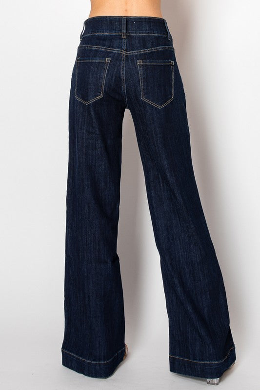 Wide Leg Dark Blue Denim Jeans