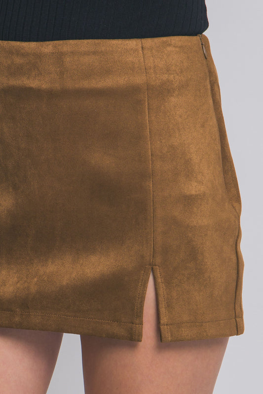 Sue Mini Skort With Side Slit Faux Suede