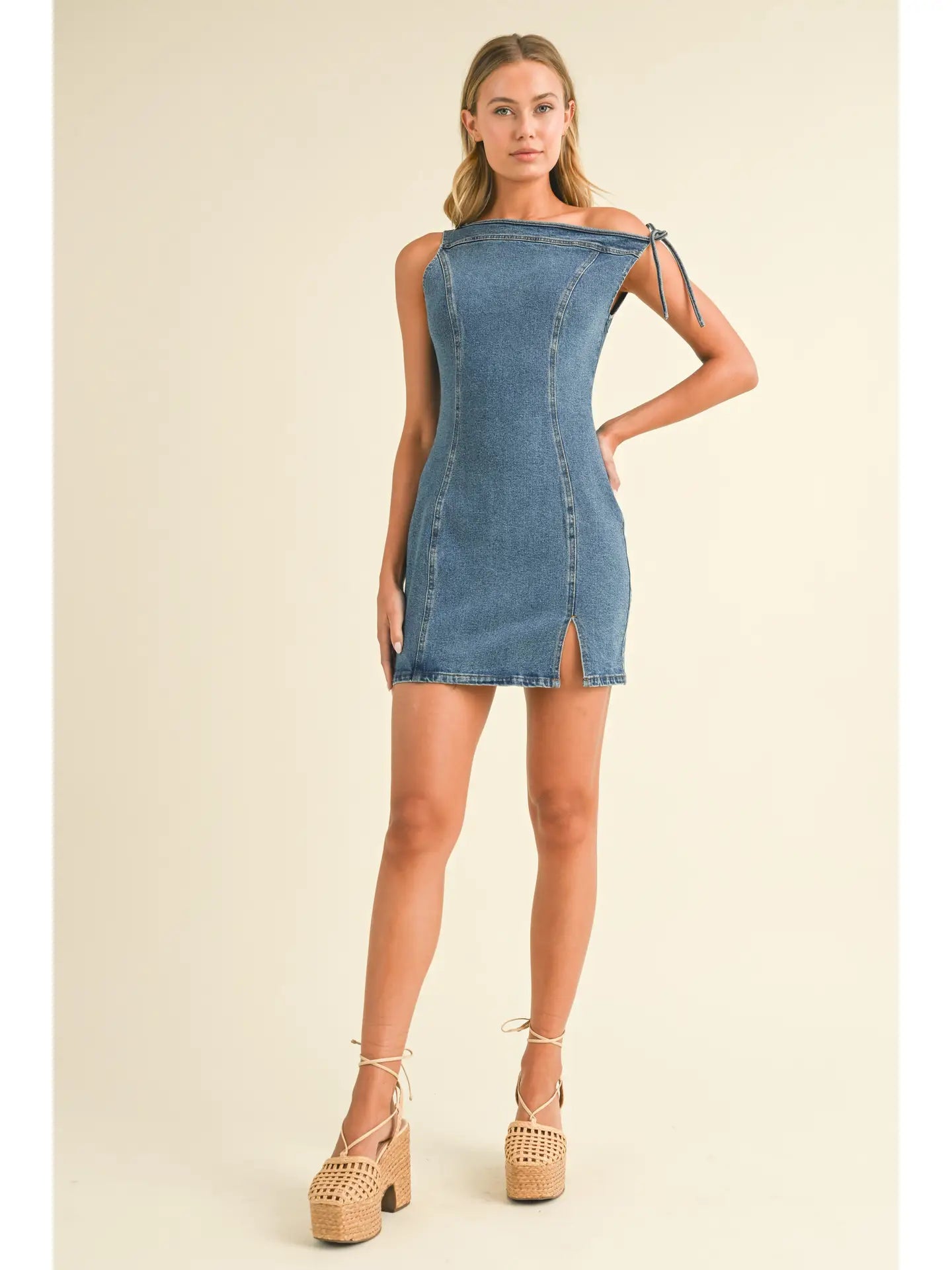 Tie Off Shoulder Mini Dress