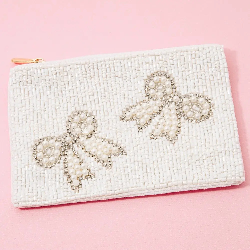 Rhinestone & Pearl Bows beaded coin purse