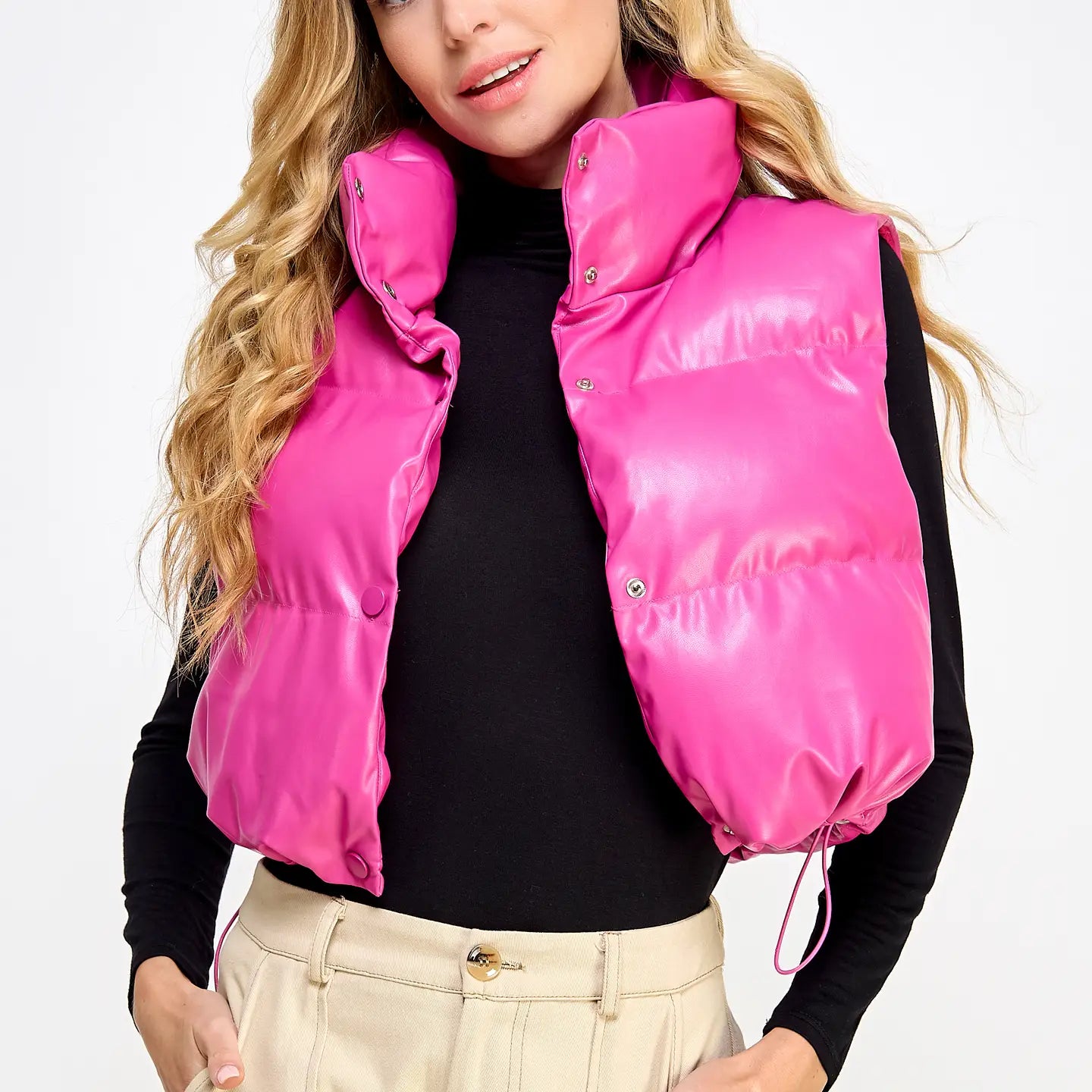 Cropped Hot Pink Puffer Vest