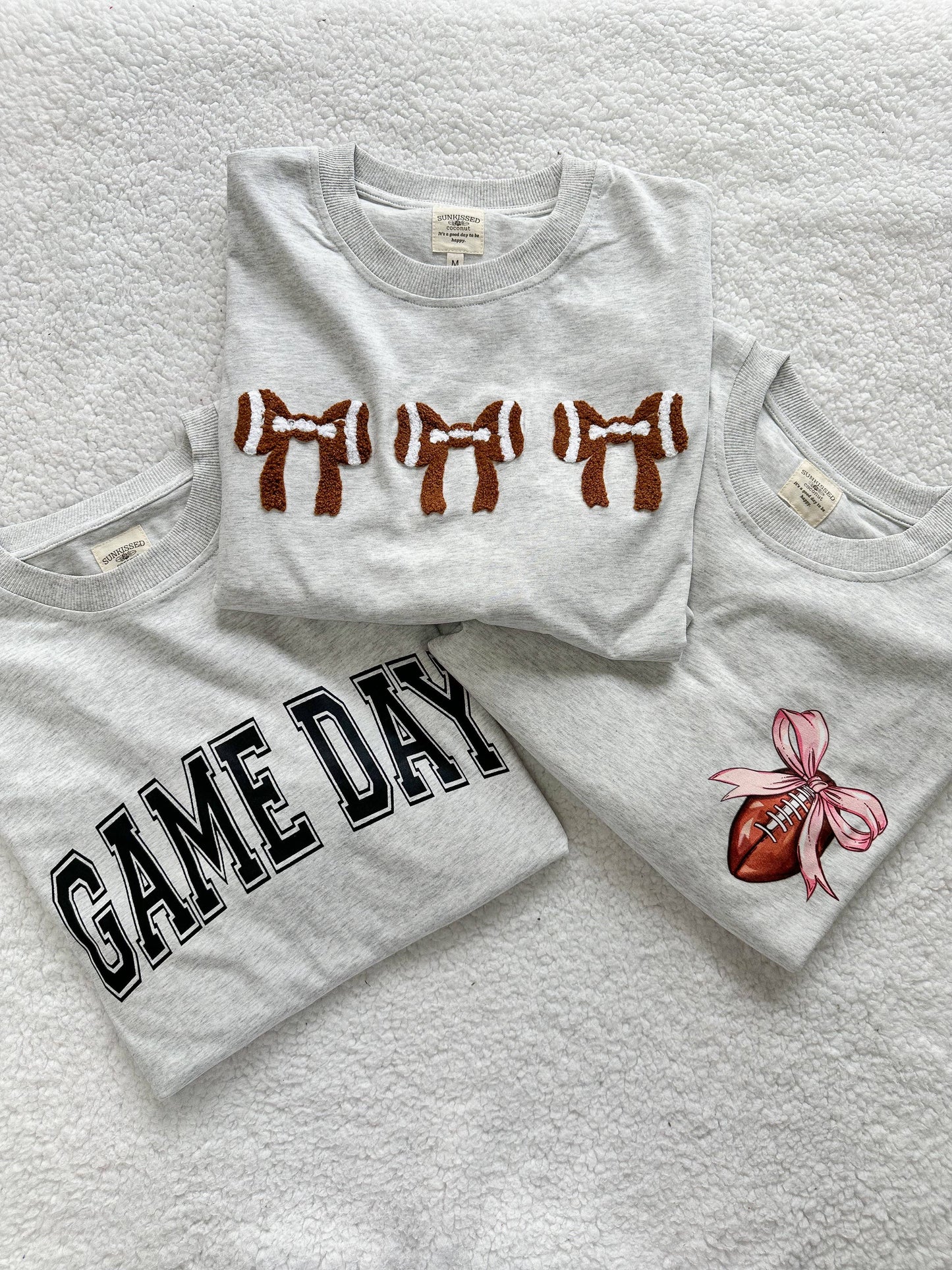 Coquette Bow Football Game Day Embroider Tee