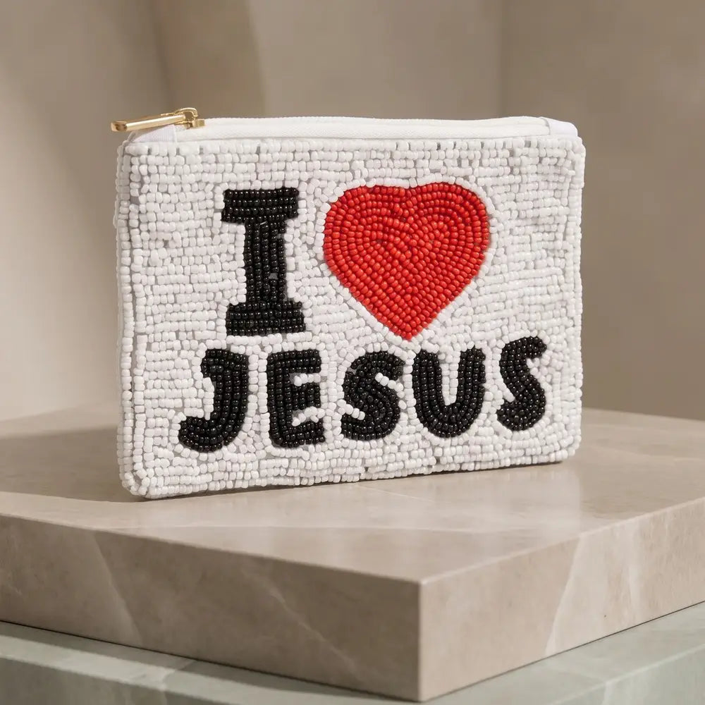I Love Jesus Beaded Coin Purse