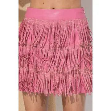 Faux Leather Stud Fringe Mini Skirt