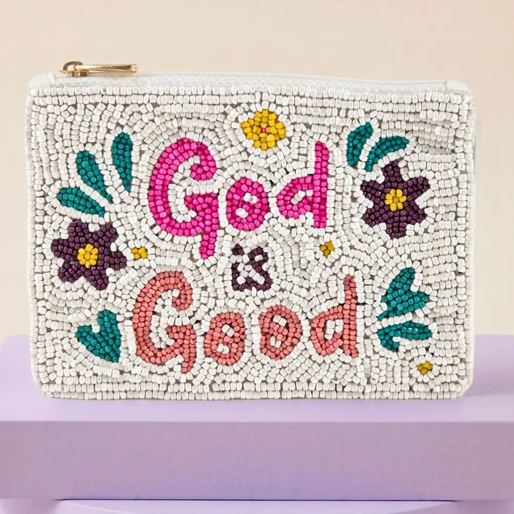God Is Good Floral Beaded Coin Purse