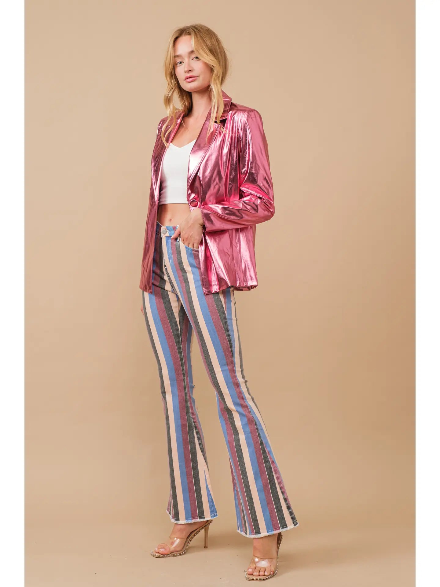 Pink Metallic Blazer Jacket