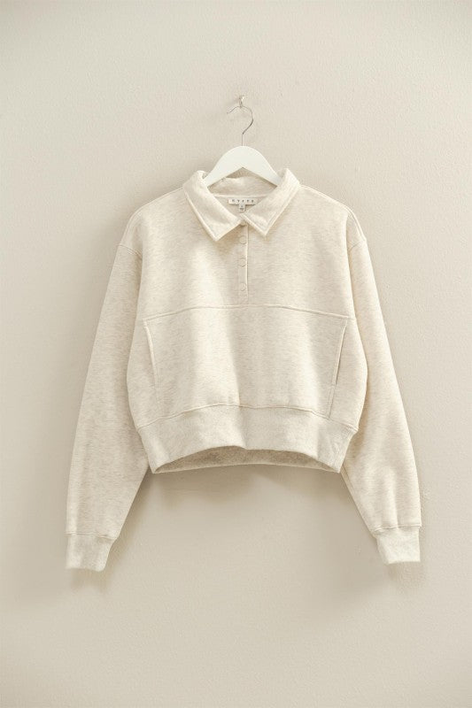 Collar Snap Buttoned Sweatshirt