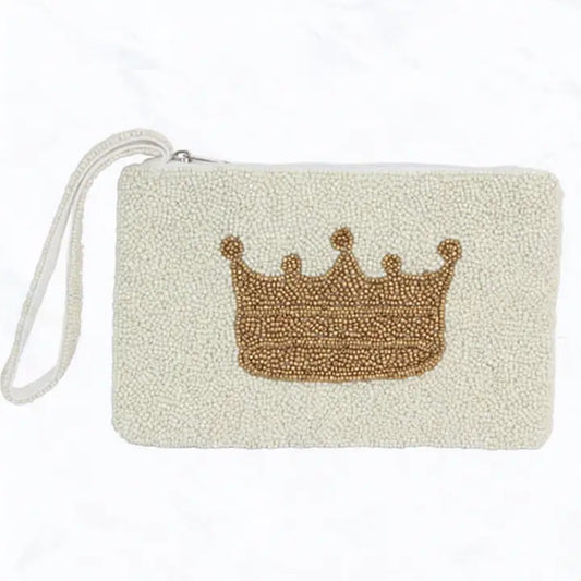 Gold Crown beaded wristlet