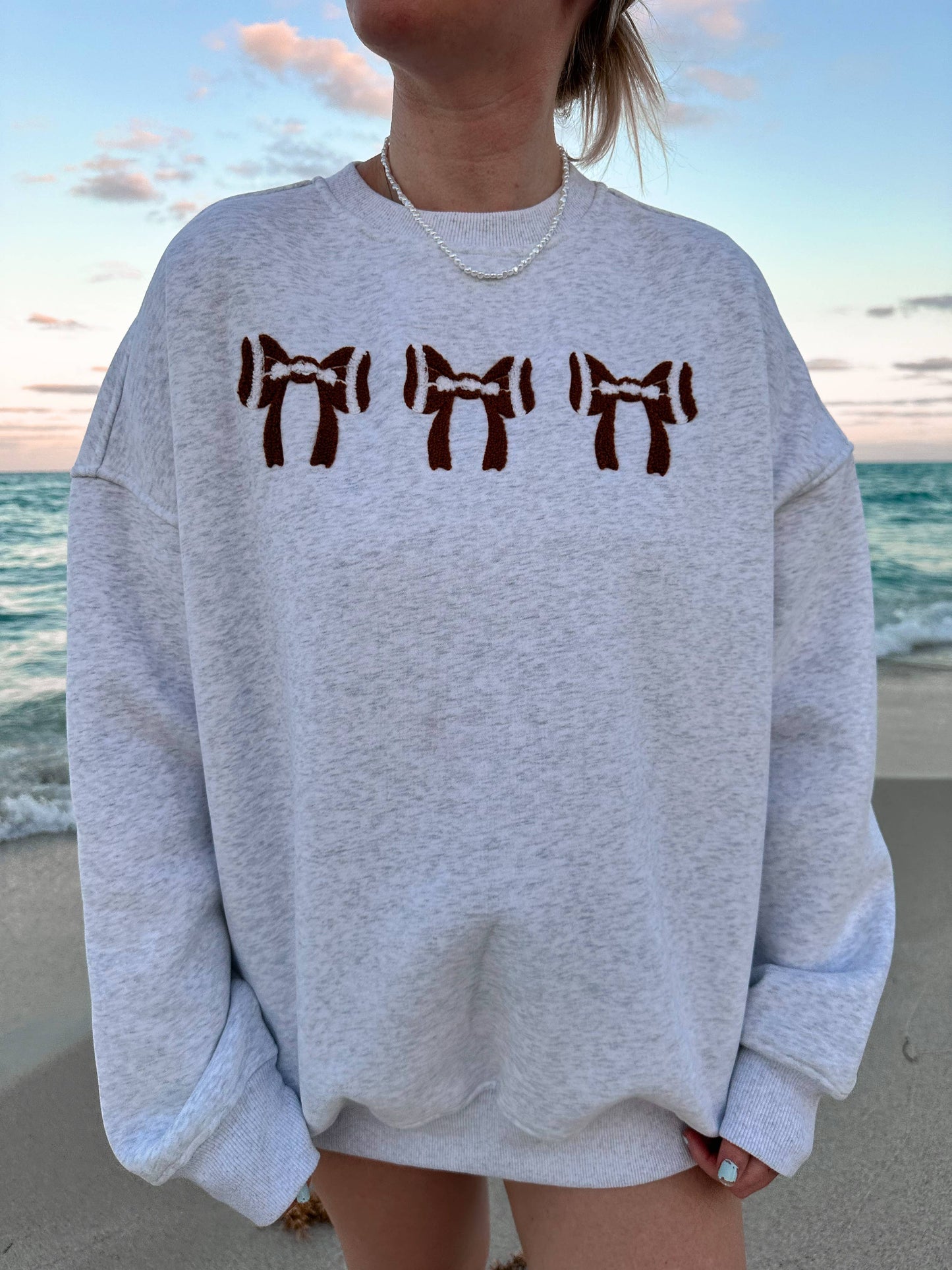 Football Coquette Bows Embroider Sweatshirt