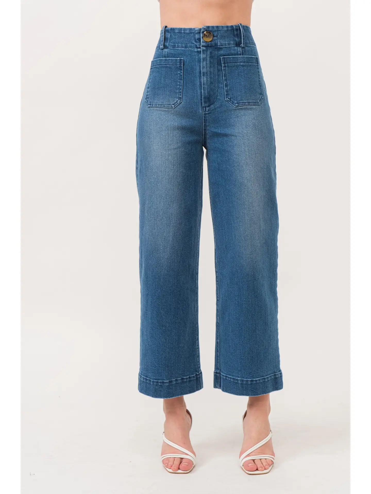 Patched Pockets Cropped Denim Pants