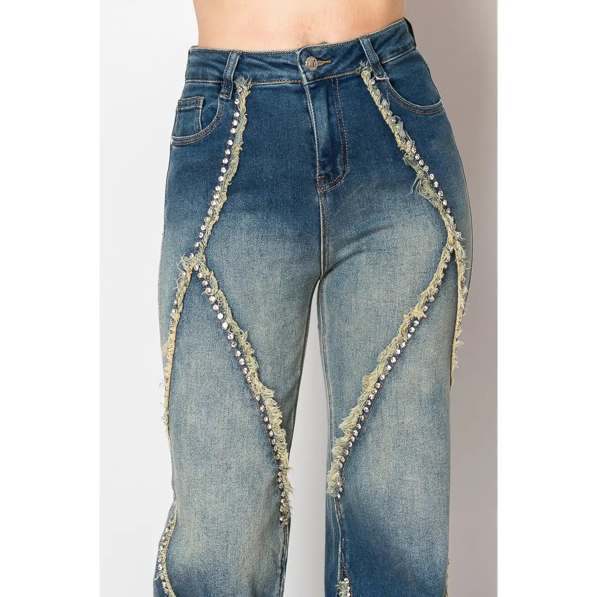 Embellished Acid Wash Pants