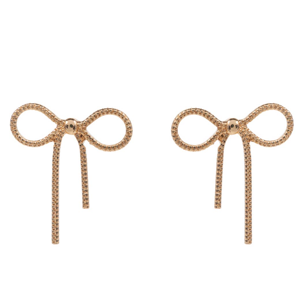 Bow Ribbon Knob Metal Stud Post Earrings