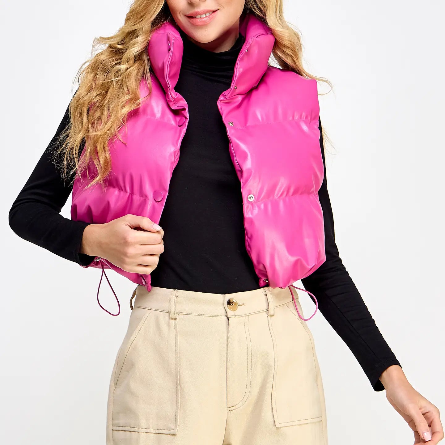 Cropped Hot Pink Puffer Vest