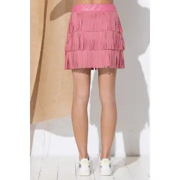 Faux Leather Stud Fringe Mini Skirt