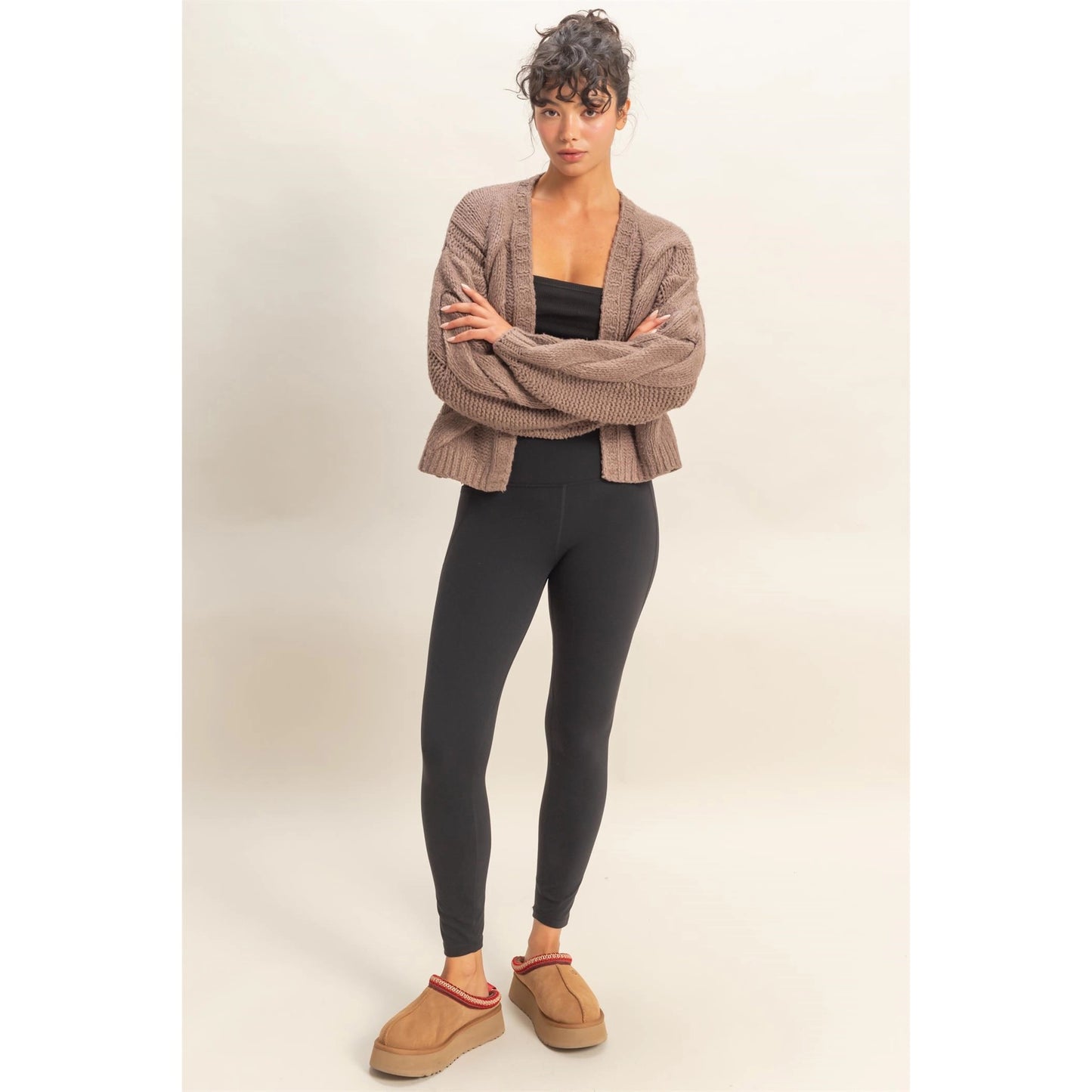 Oversized Cable Knit Open Front Cardigan Sweater