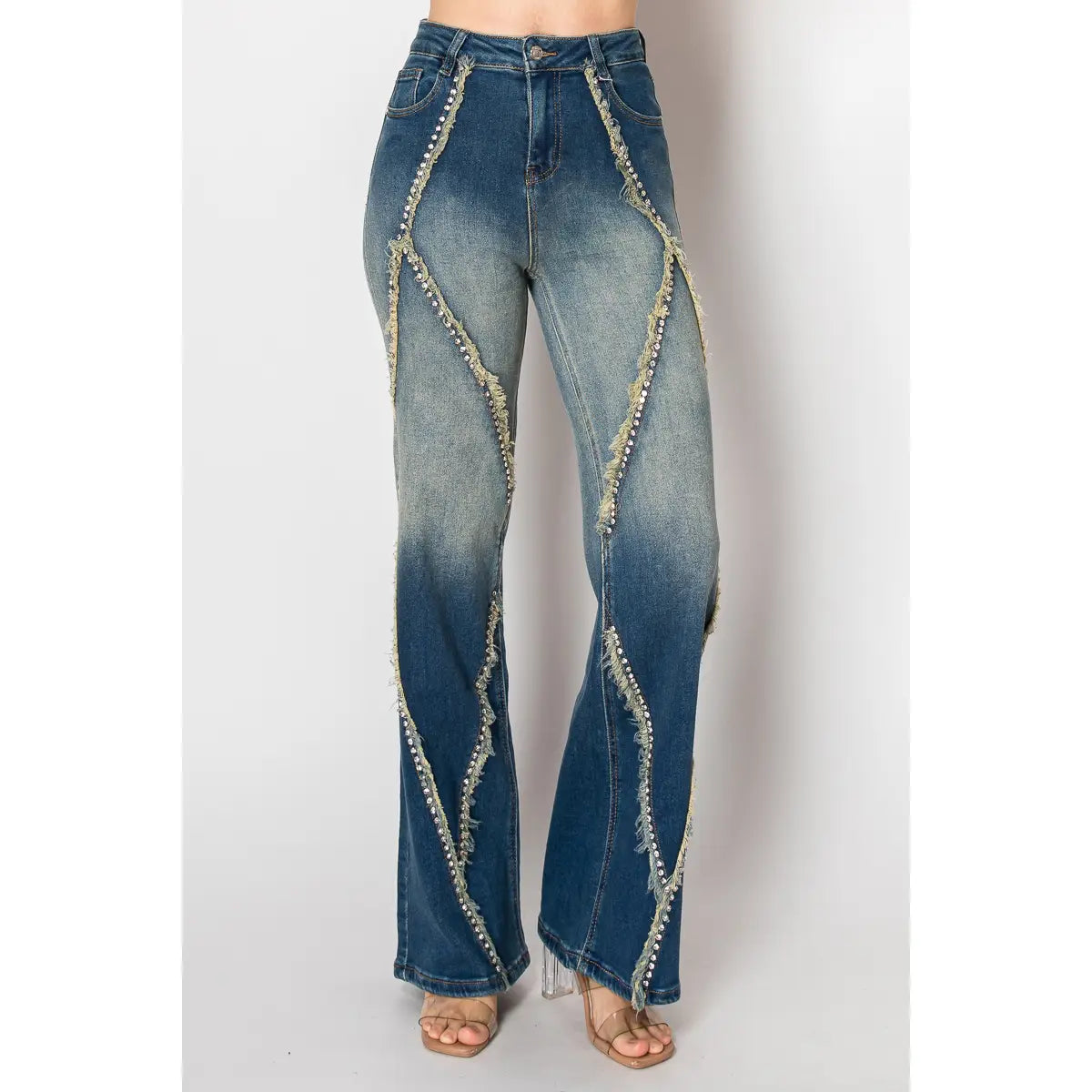 Embellished Acid Wash Pants