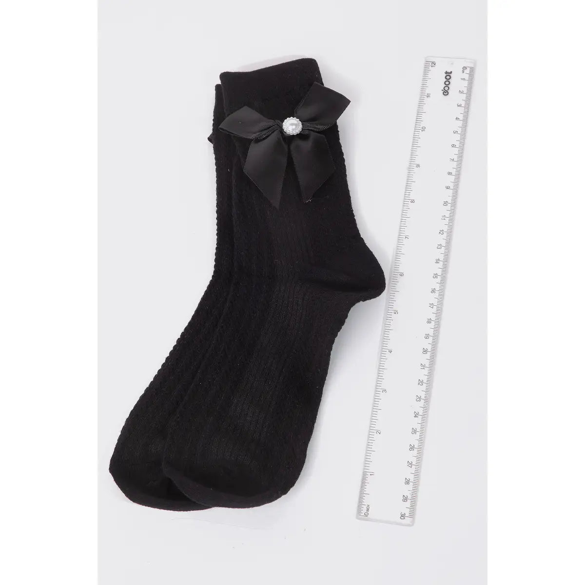 Pearl Studded Satin Ribbon Bow Long Socks