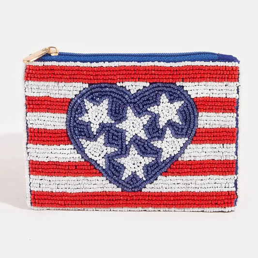 USA Heart Stars & Stripes beaded coin purse