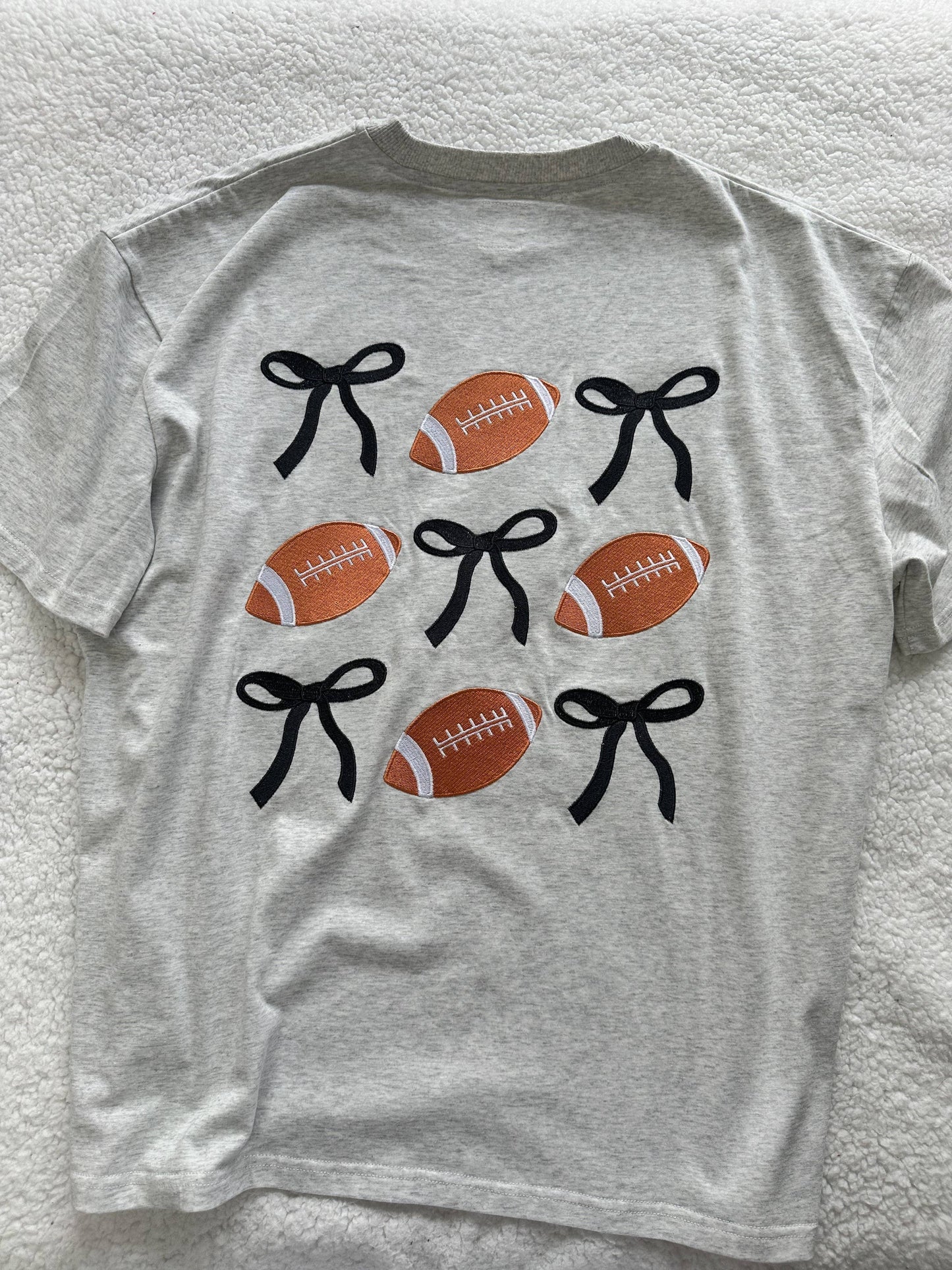 Coquette Bow Football Game Day Embroider Tee