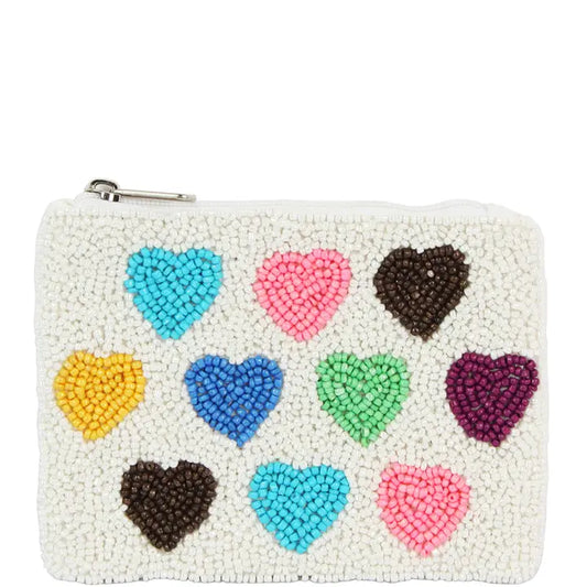 Multi Colored Hearts beaded coin purse