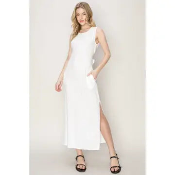 Linen Blended Tie Waist Dress