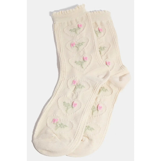 Heart Halo Flower Embroidered Socks