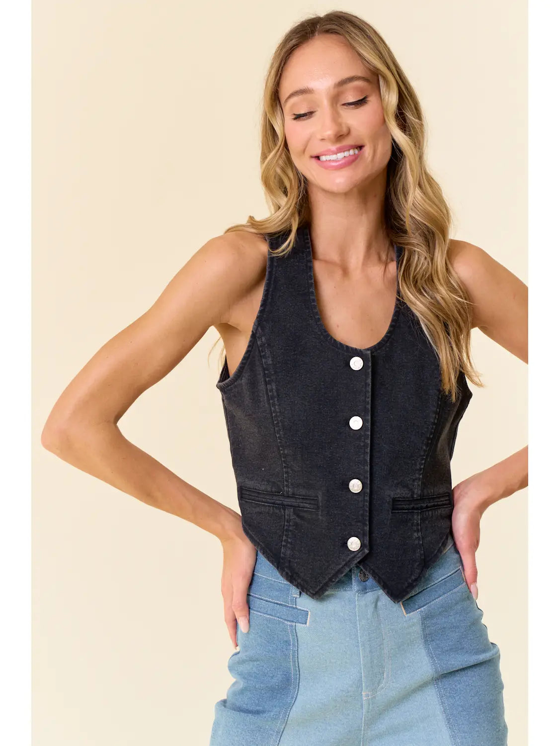 Black Button Down Jean Vest