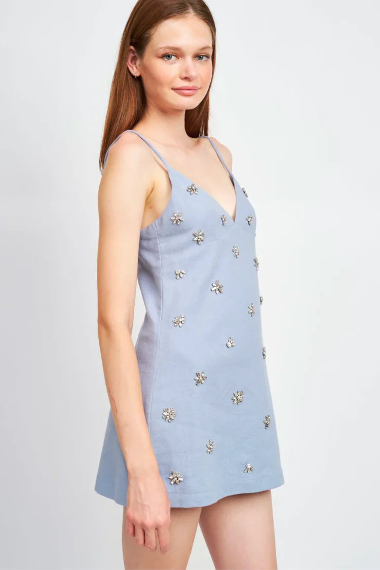 Brielle Blue Rhinestone Mini Dress