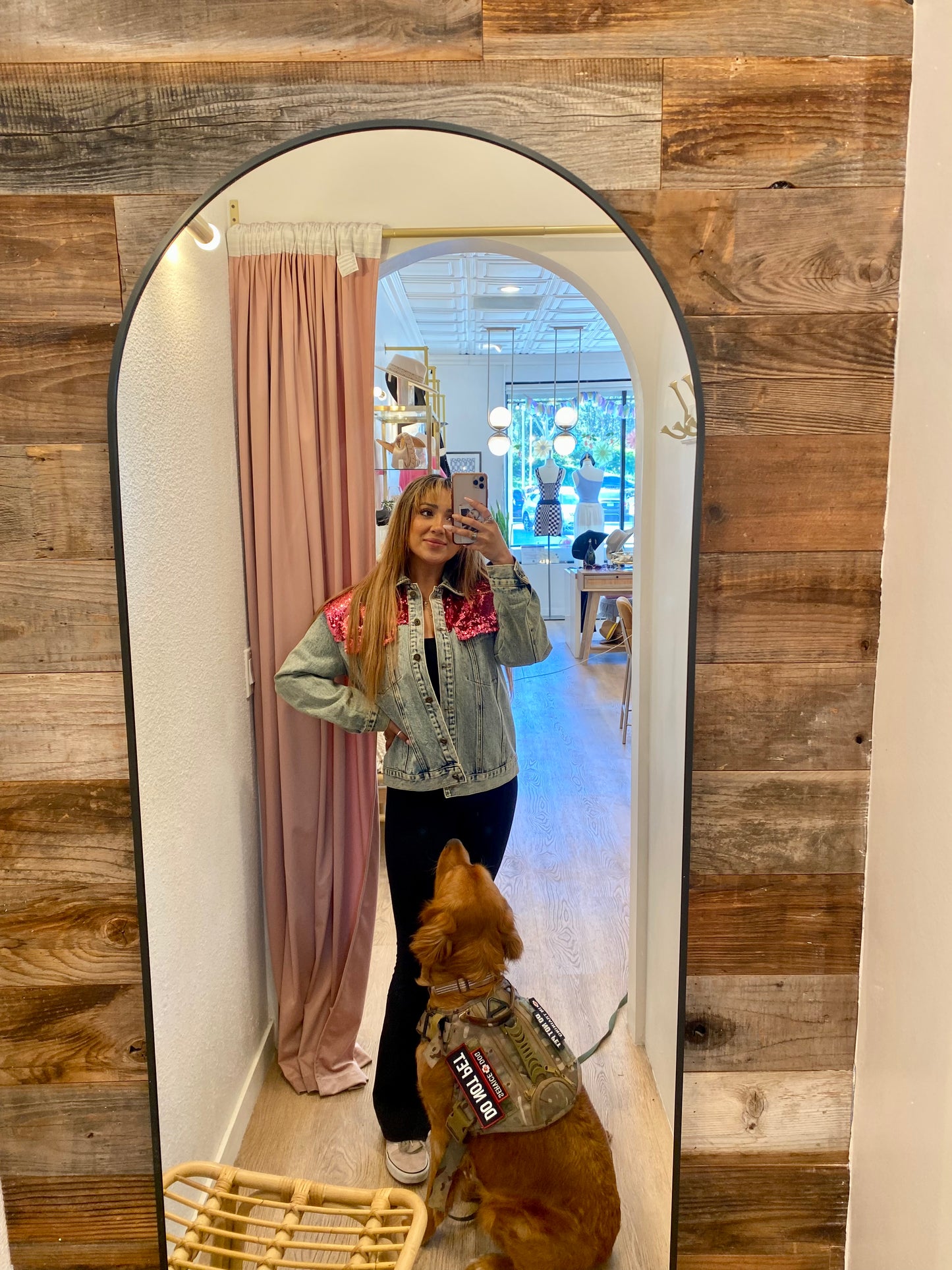 pink sequin denim jacket