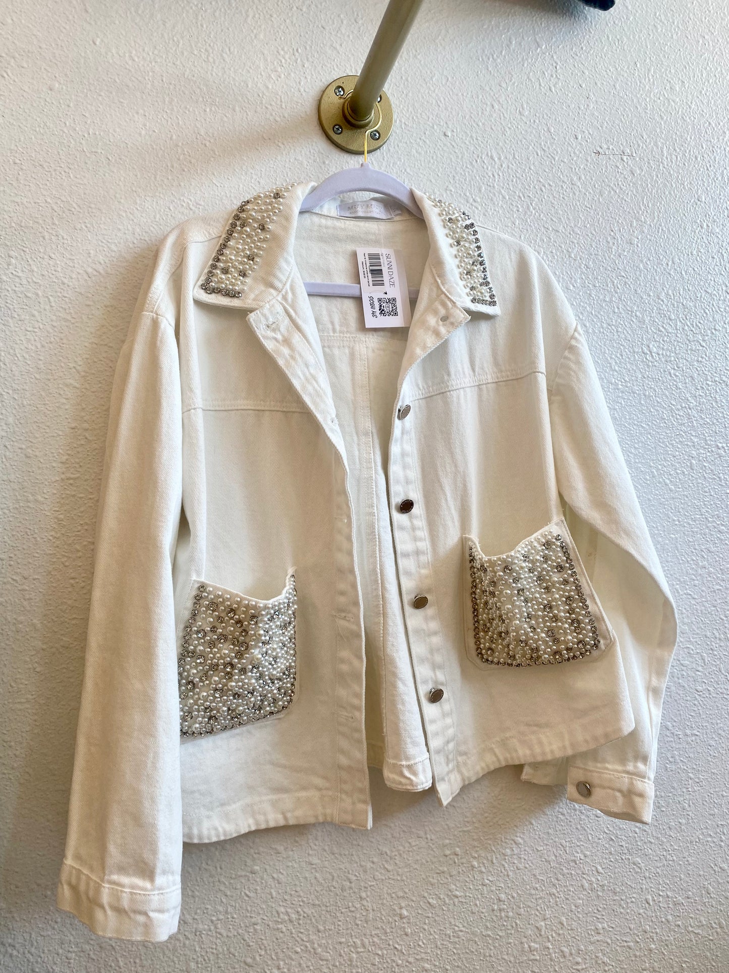 Pearl & Rhinestone White Denim jacket