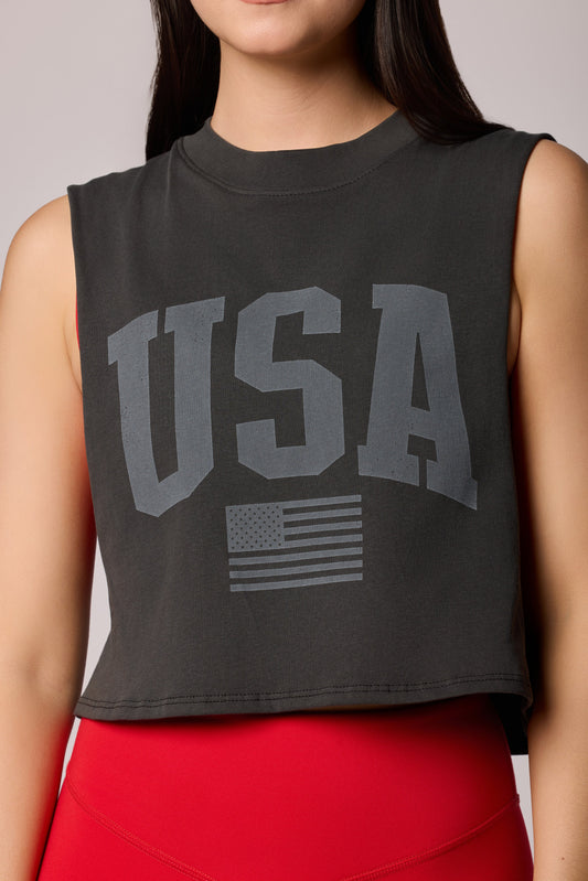 USA Crop Tank - Washed Black