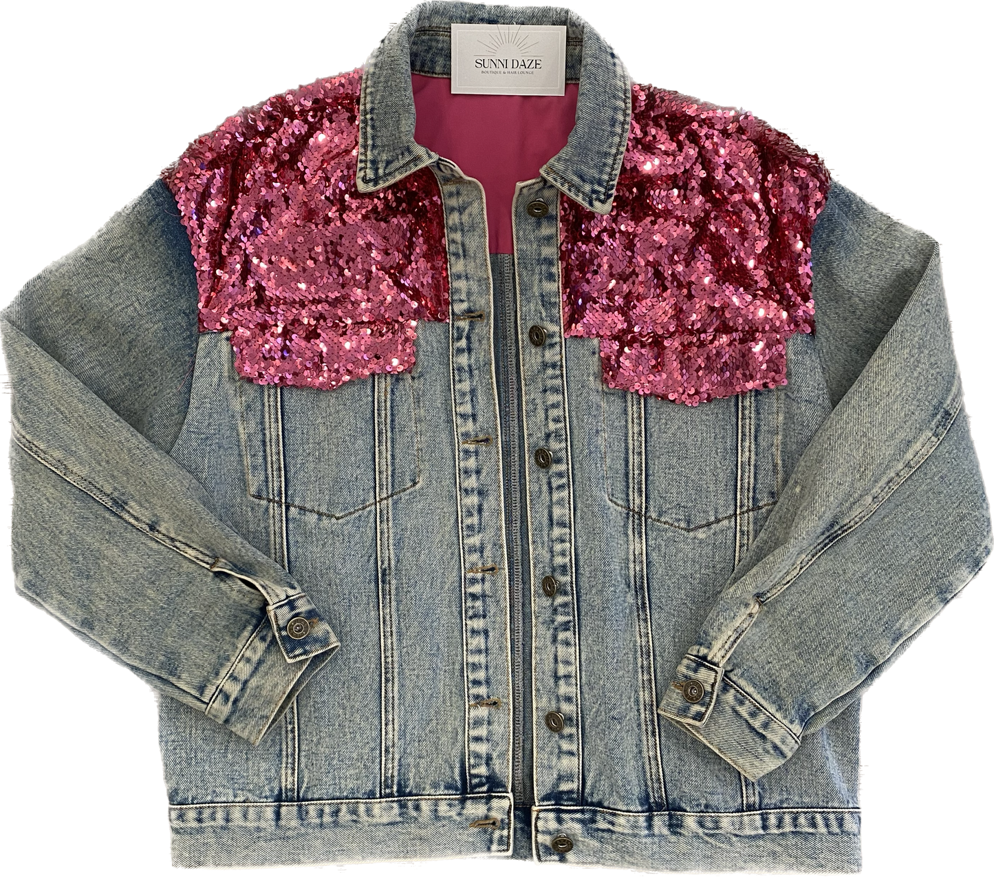 pink sequin denim jacket