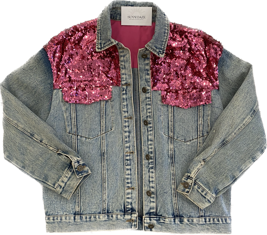 pink sequin denim jacket
