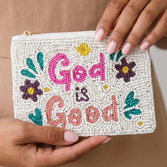 God Is Good Floral Beaded Coin Purse