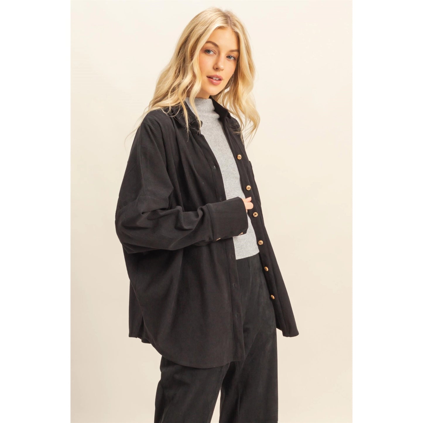 Casual Oversized Button Down Corduroy Shirt