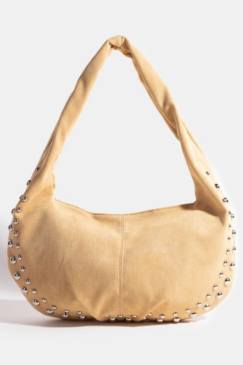 Millie Metallic Studded Faux Suede Hand Bag