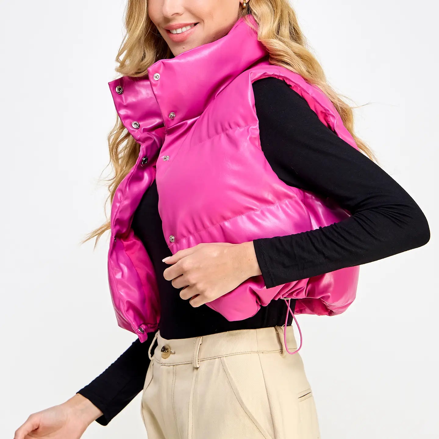 Cropped Hot Pink Puffer Vest